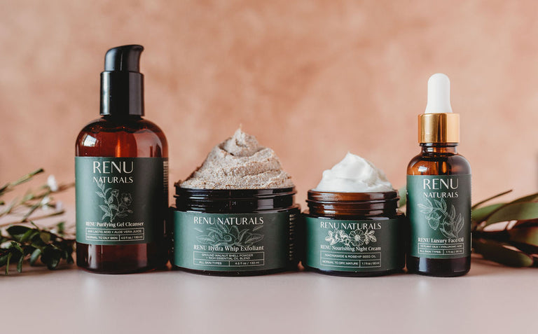 Essentials 4-Step Set (Purifying Gel Cleanser, Hydra Whip Exfoliant, Nourishing Night Cream, Luxury Face Oil)