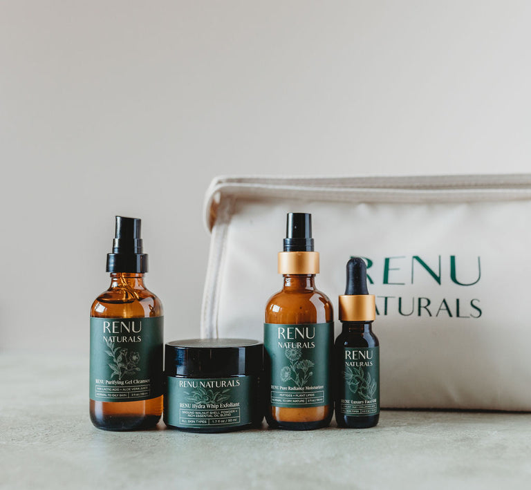 Glow-on-the-Go Beauty Bag (Purifying Gel Cleanser, Hydra Whip Exfoliant, Nourishing Night Cream, Luxury Face Oil)